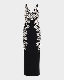 Aidan Mattox Floral Beaded Crepe Column Gown