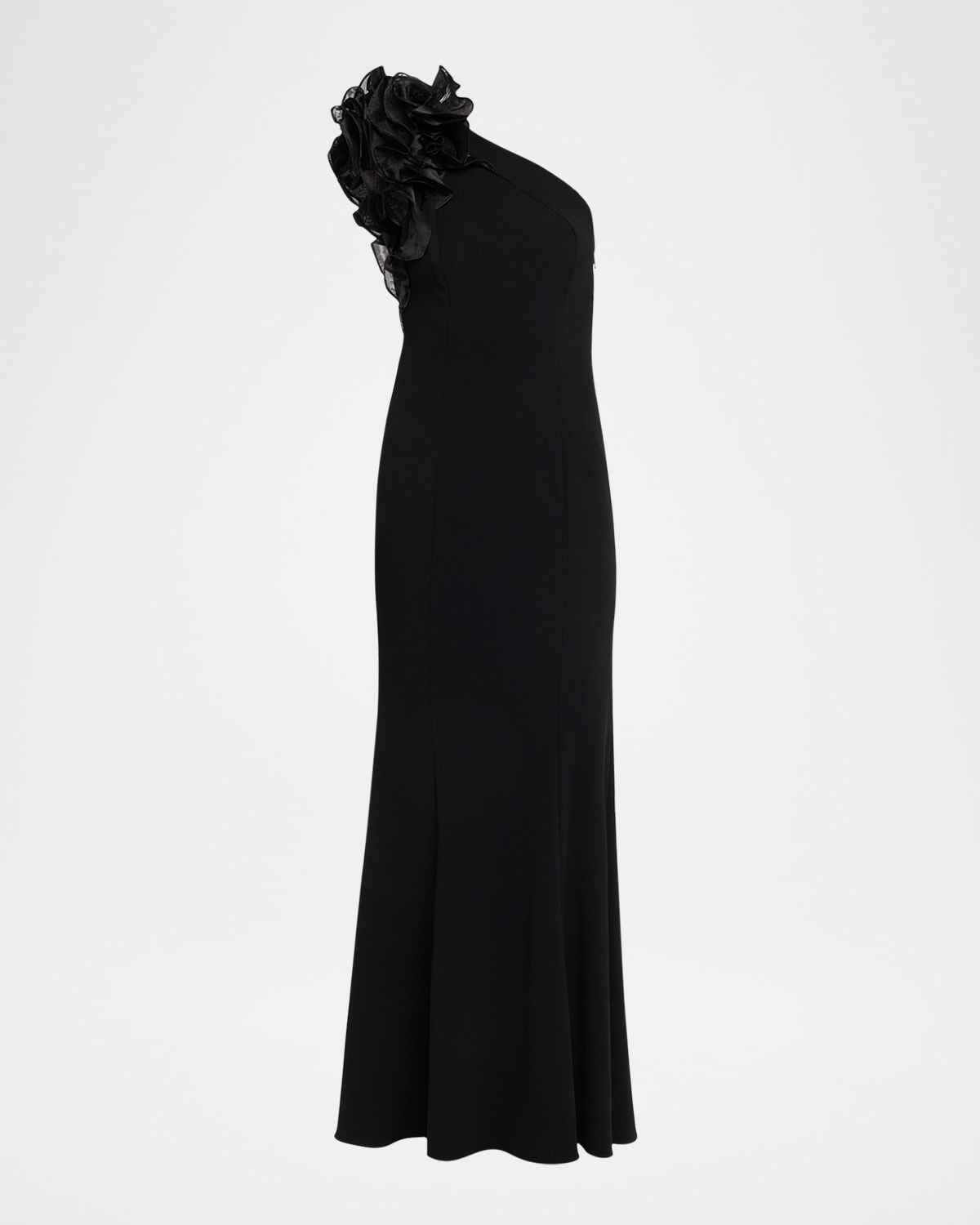 Aidan Mattox One-Shoulder Ruffle Column Gown