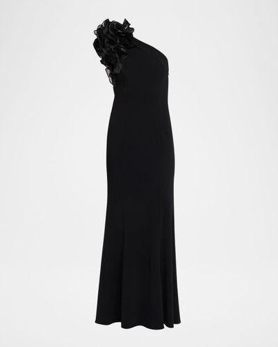 Aidan Mattox One-Shoulder Ruffle Column Gown
