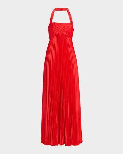 Aidan Mattox Pleated Stretch Charmeuse Halter Gown