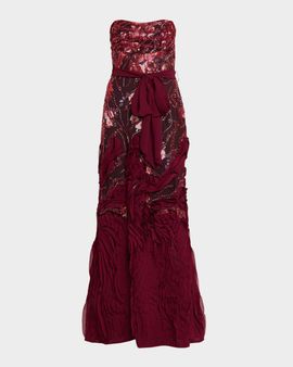 Aidan Mattox Strapless Beaded 3D-Embroidered Gown