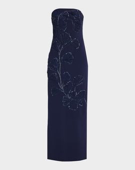 Aidan Mattox Strapless Embroidered Crepe Column Dress
