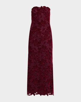 Aidan Mattox Strapless Floral Velvet Lace Gown