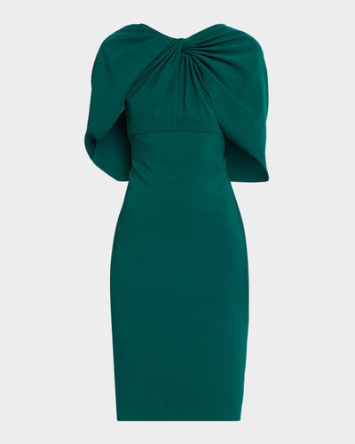 Aidan Mattox Twist-Front Cape Stretch Crepe Dress