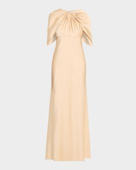 Aidan Mattox Twist-Front Satin Cape Gown
