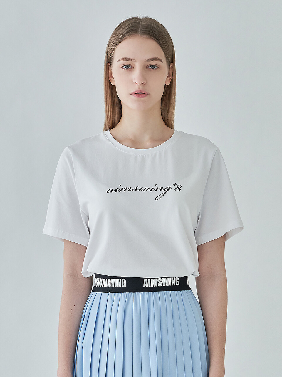 aimswing+8 Basic Short Sleeve Logo Tshirt (White / Purple)