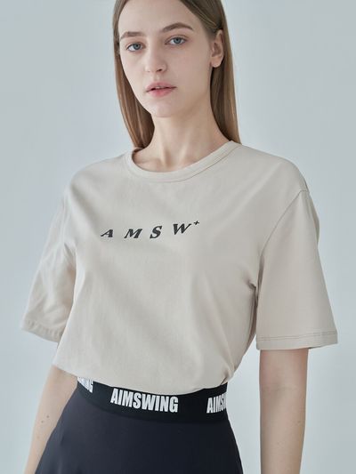 aimswing+8 Oversized Logo Short Sleeved Top (Beige / Green / Black)
