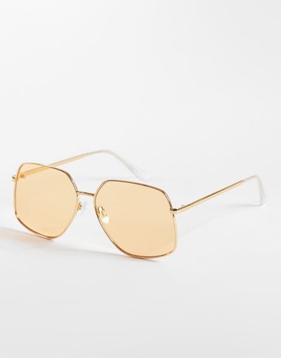 Aire AIRE altair angular 70s aviator sunglasses in gold and amber tint