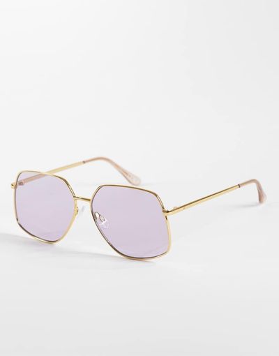 Aire AIRE altair angular 70s aviator sunglasses in gold with lilac lens
