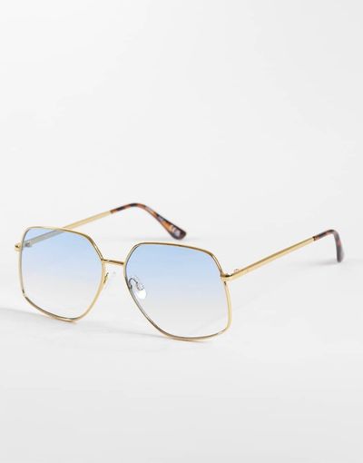 Aire AIRE altair angular aviator sunglasses in gold with blue lens