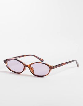 Aire AIRE earthshine slim oval sunglasses in amber tort with lilac tinted lens-Brown