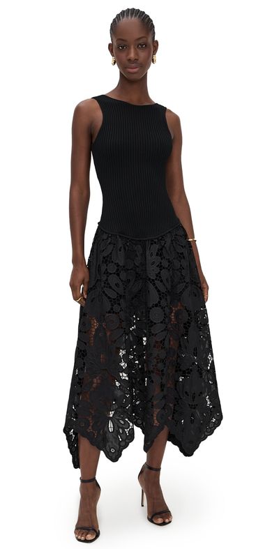 aje black long dress Primrose Maxi Dress-BLACK / 8
