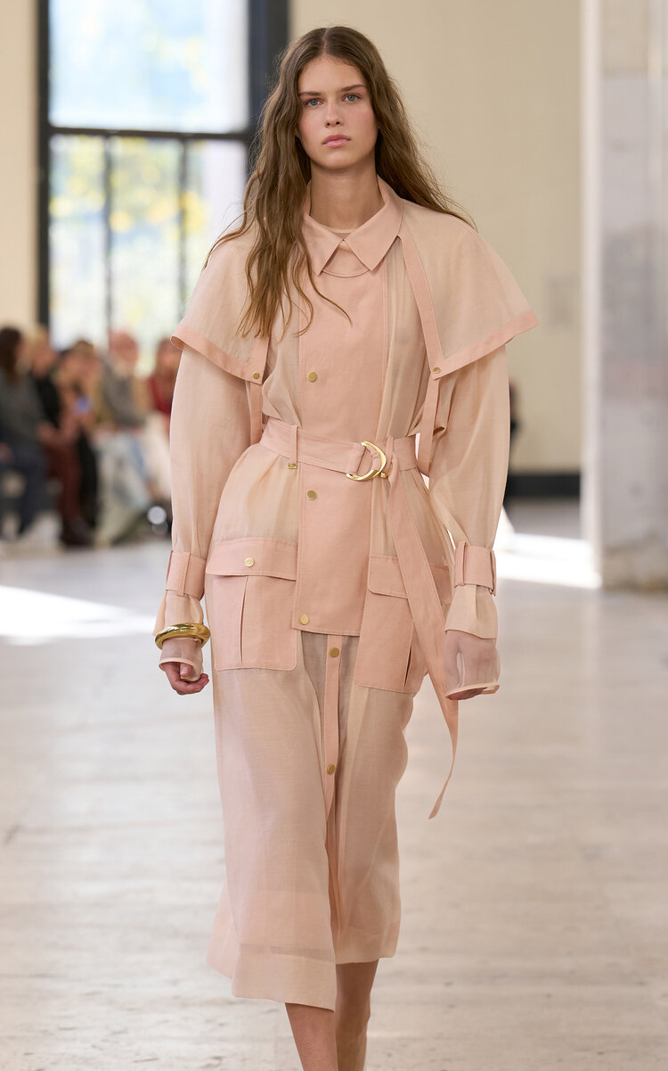 Aje Aje Capture Belted Silk Trench Coat Nude XL