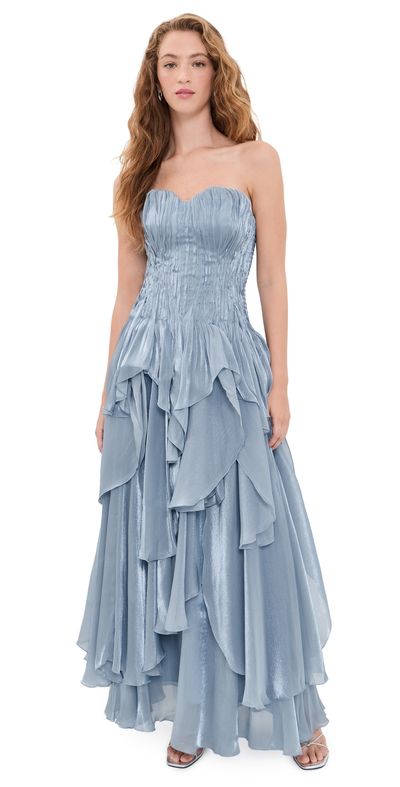 Aje Aje Gleam Gown Metallic Blue