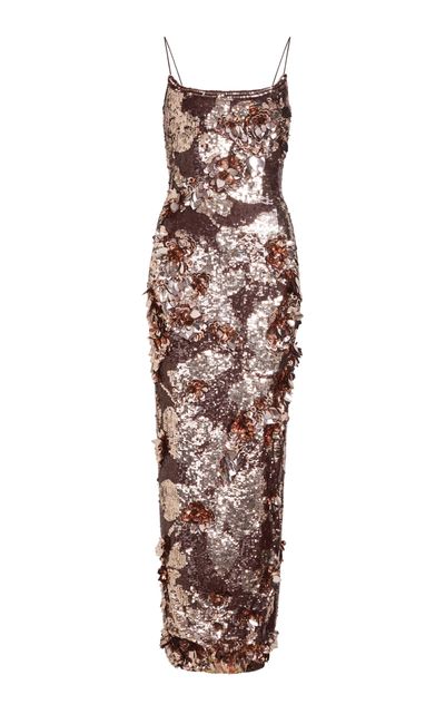 Aje Aje Halo Sequined Midi Dress Brown L