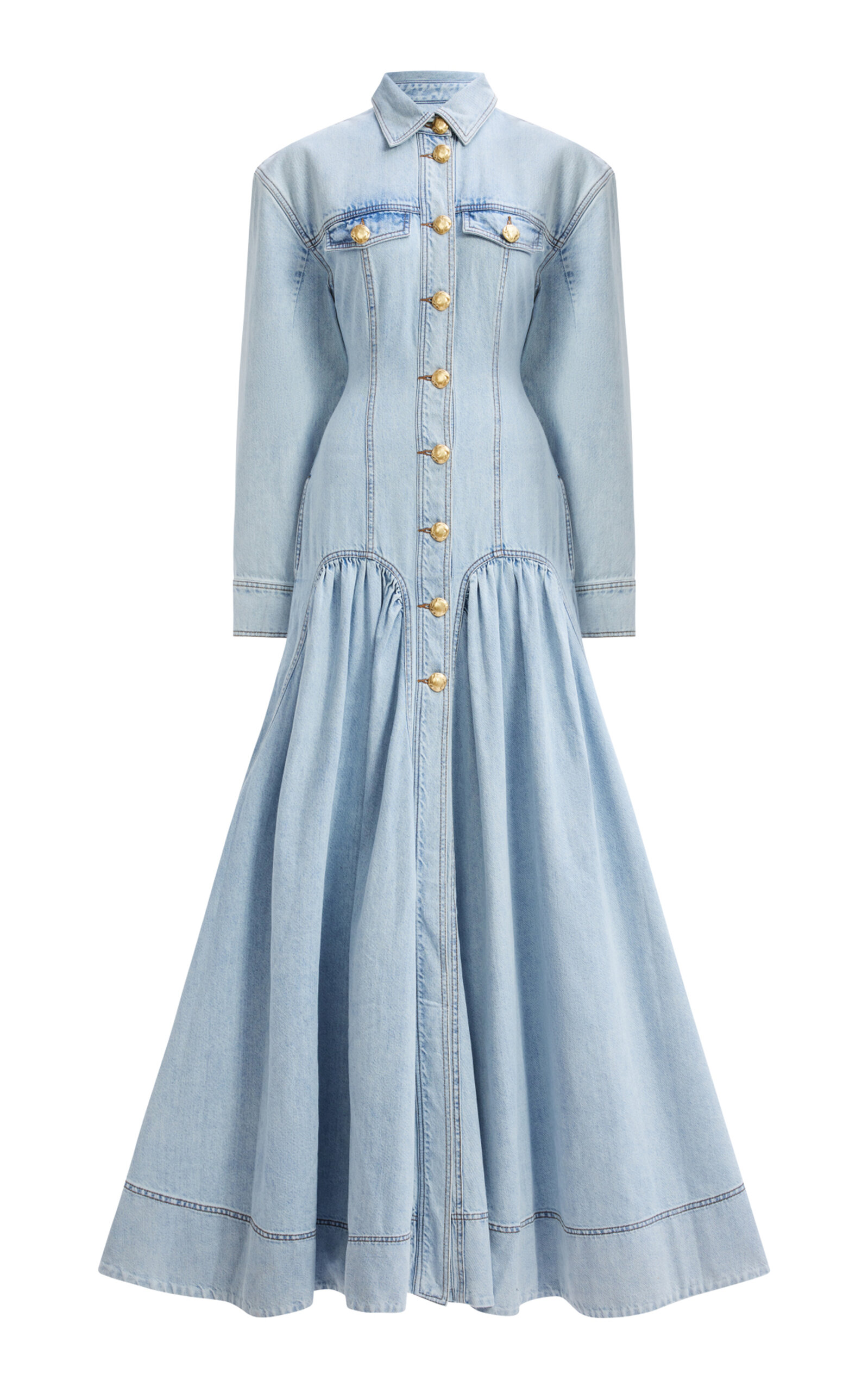 Aje Aje Tia ButtonFront Denim Maxi Dress Light Blue XS