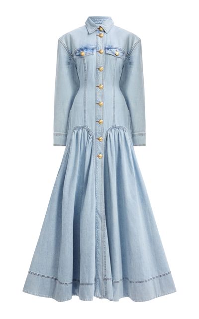 Aje Aje Tia ButtonFront Denim Maxi Dress Light Blue XS