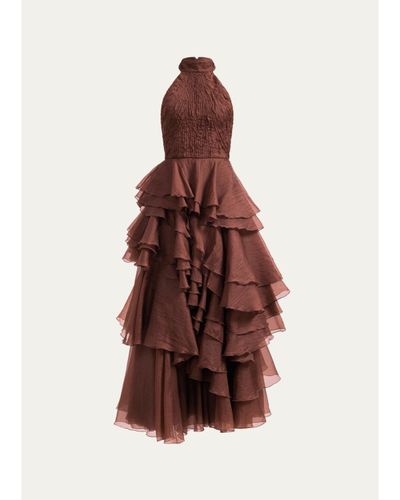 Aje Fayette Strapless Asymmetric Tiered-Ruffle Gown