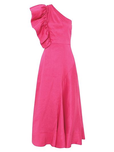 Aje Women's Sculptura Bonjour Asymmetric Linen-Blend Midi-Dress
