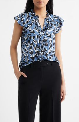 AK ANNE KLEIN AK ANNE KLEIN Abstract Floral V-Neck Button-Up Knit Top