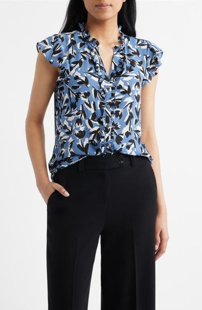 AK ANNE KLEIN AK ANNE KLEIN Abstract Floral V-Neck Button-Up Knit Top