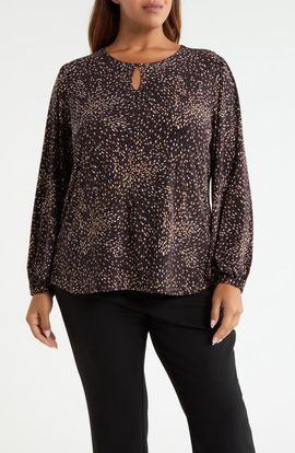 AK ANNE KLEIN AK ANNE KLEIN Dot Print Keyhole Top