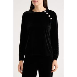 AK ANNE KLEIN AK ANNE KLEIN Embellished Button Velvet Top