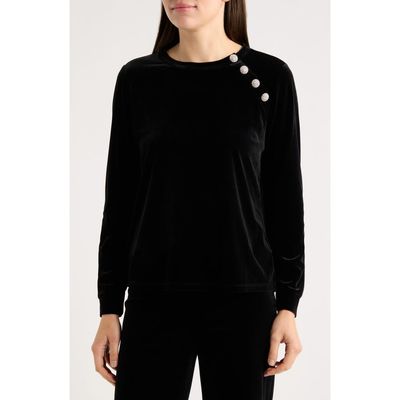 AK ANNE KLEIN AK ANNE KLEIN Embellished Button Velvet Top