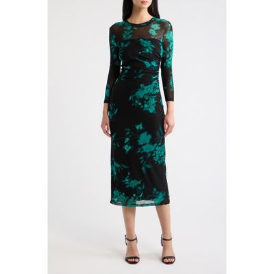 AK ANNE KLEIN AK ANNE KLEIN Floral Print Mesh Midi Dress