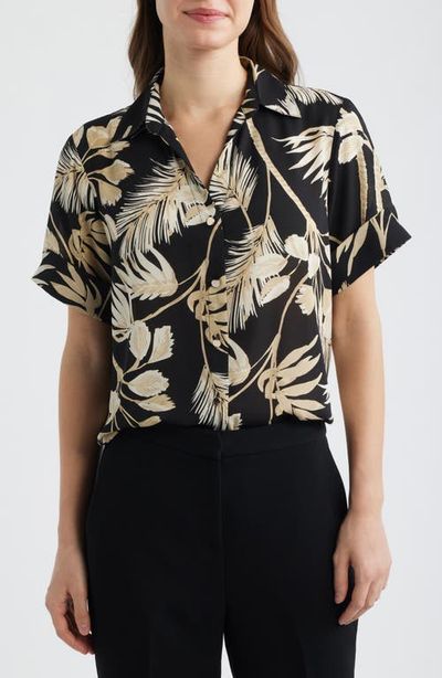 AK ANNE KLEIN AK ANNE KLEIN Floral Print Short Sleeve Button-Up Shirt