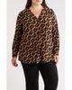 AK ANNE KLEIN AK ANNE KLEIN Geometric Print Split Neck Long Sleeve Top - 1