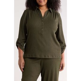 AK ANNE KLEIN AK ANNE KLEIN Half Placket Roll Tab Top