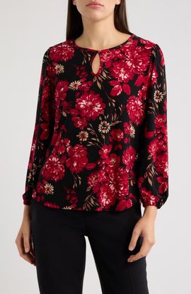 AK ANNE KLEIN AK ANNE KLEIN Keyhole Long Sleeve Top