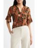 AK ANNE KLEIN AK ANNE KLEIN Leaf Print Ruffle Sleeve Shirt - 1