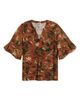 AK ANNE KLEIN AK ANNE KLEIN Leaf Print Ruffle Sleeve Shirt - 5