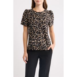 AK ANNE KLEIN AK ANNE KLEIN Leopard Print Puff Shoulder Top
