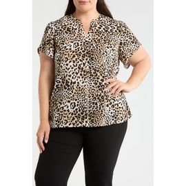 AK ANNE KLEIN AK ANNE KLEIN Leopard Print Tulip Sleeve Popover Top