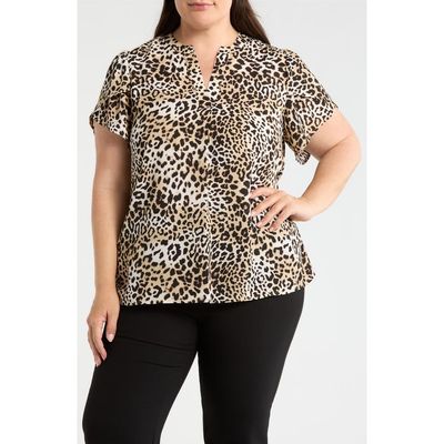 AK ANNE KLEIN AK ANNE KLEIN Leopard Print Tulip Sleeve Popover Top