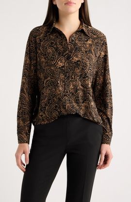 AK ANNE KLEIN AK ANNE KLEIN Paisley Jersey Button Down Shirt