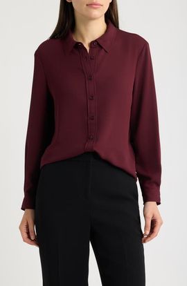 AK ANNE KLEIN AK ANNE KLEIN Petite Long Sleeve Clean Front Shirt