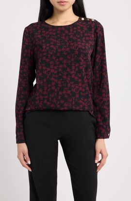 AK ANNE KLEIN AK ANNE KLEIN Print Button Shoulder Top