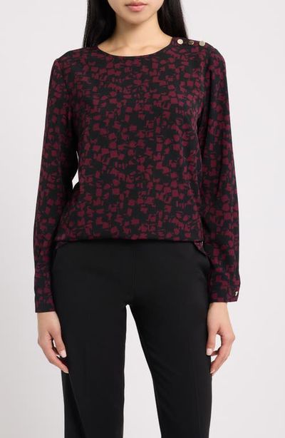 AK ANNE KLEIN AK ANNE KLEIN Print Button Shoulder Top