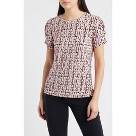 AK ANNE KLEIN AK ANNE KLEIN Print Pleat Short Sleeve Top
