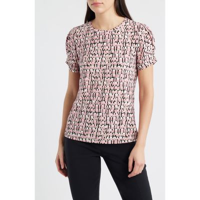 AK ANNE KLEIN AK ANNE KLEIN Print Pleat Short Sleeve Top