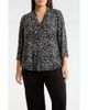 AK ANNE KLEIN AK ANNE KLEIN Print Pleat Three-Quarter Sleeve Top - 1