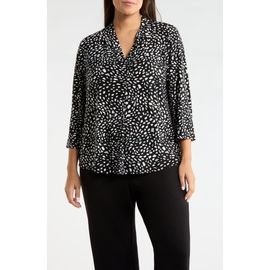AK ANNE KLEIN AK ANNE KLEIN Print Pleat Three-Quarter Sleeve Top