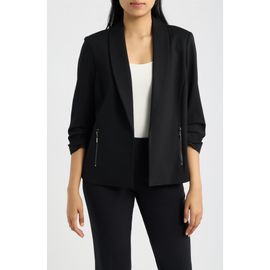AK ANNE KLEIN AK ANNE KLEIN Ruched Sleeve Shawl Collar Jacket