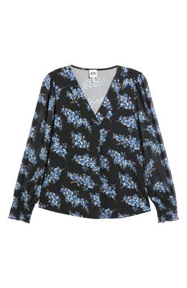 AK ANNE KLEIN AK ANNE KLEIN Smocked Cuff Long Sleeve V-Neck Top