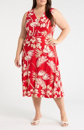 AK ANNE KLEIN AK ANNE KLEIN Tropical Floral Print Sleeveless Midi Dress