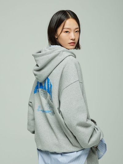 AKIII CLASSIC Vintage Varsity Graphic Hooded T-Shirt Gray